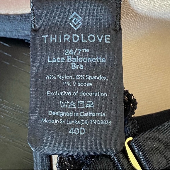 Thirdlove 24/7 Black Lace Balconette Underwire Bra Sz 40 D Comfort Sexy Molded - Picture 5 of 5